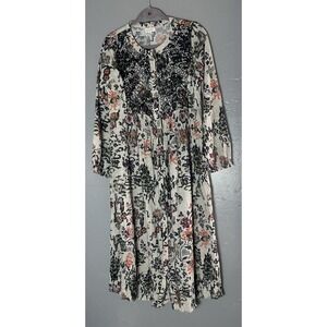 Novica Women's Midi Button‎ Down Dress 100% Cotton Size S Oversized Prairie Boho